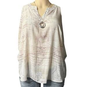 CATO 3/4 Sleeve High -Low Dress Blouse Size 22/24 in Cream, Mauve, Tan